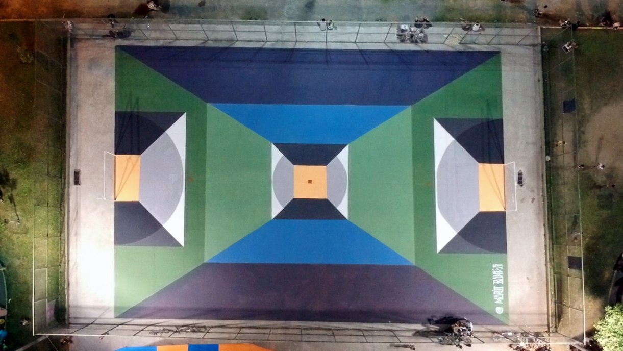 Obra Bola Quadrada vista de cima